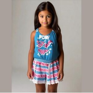 DC Comics Blue and Pink Wonder Woman Kids Romper